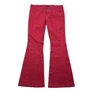 Vintage Tinseltown Women 13 Red Flare Leg Low Rise Stretch Denim Jeans Wide Leg